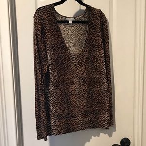 Cheetah-Print V-Neck Sweater